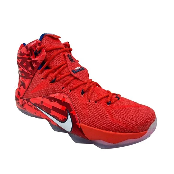 Nike Lebron XII Crimson Red White Mens Athletic Independence Day Sneaker - Picture 2 of 6